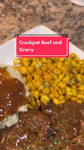 This five ingredient crockpot beef and gravy is the perfect any time meal! It’s easy AND delicious! #crockpotrecipes #beef #gravy #mashedpotatoes #winterrecipes #busy #easyrecipe #whatsmomcookin #dinner #whatsfordinner #cooking #wintermeals #yum #food #budgetmeals #mealprep