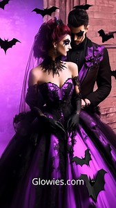 This gothic wedding couple photo captures pure enchantment—bride and groom draped in deep purple with a haunting black bat theme. Their love shines through the shadows, surrounded by elegance, mystery, and moonlit romance. With bat wings, lace, and bold style, it’s a perfect blend of spooky and sweet. A love story written in velvet, vows, and midnight skies. 🖤💜🦇💍 | Gothic Darling