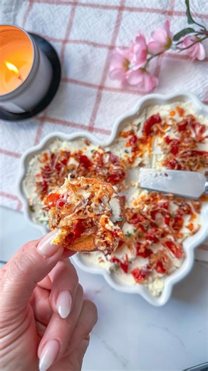 Kim Charon | Charcuterie & Things | Boards, Bites & Easy Styling on Instagram: "Skip sweet — this savory dip is 🔥❤️‍🔥 Creamy garlic & herb cheese topped with sun-dried tomatoes, chili crunch, and crispy shallots. The flavors are 🔥 and this one disappears fast. How to make it ⬇️ Ingredients • Garlic & herb Boursin • Oil-packed sun-dried tomatoes, finely chopped • Chili crunch • 1 small shallot • EVOO (for frying) - @smashkitchen • Cracked black pepper • Optional: olive oil drizzle + fresh thym
