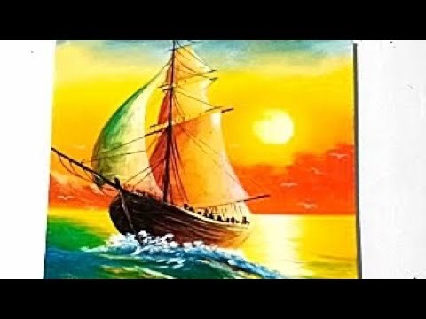 Sailboat STEP by STEP Acrylic painting/Sunset Seascape/ W.L.Arts