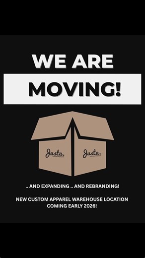 Justa Custom Products on Instagram: "NEW YEAR - BIG ANNOUNCEMENT! 🎉 We’re excited to share that we are moving, we’re expanding, and we’re officially re-branding! Justa Custom Products will be moving locations in Martensville in January of 2026 to a brand new warehouse where we will have the opportunity to expand our production space for all things custom apparel and accessories - meaning more machines, more employees, and faster turn-around times! This move has been in the works for a while now