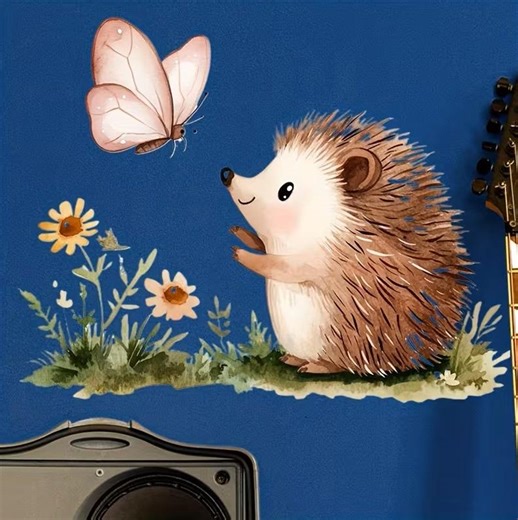 Watercolor Forest Wall Stickers | Hedgehog & Butterfly Removable PVC Wall Decals for Home Decor - Etsy