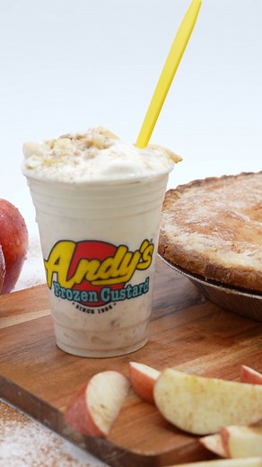 🍎 You’re the apple of my pie! 🥧🍦 Our Apple Pie Frozen Custard is back, made by blending Andy’s fresh vanilla frozen custard with a slice of our apple pie baked in-house daily. The perfect fall treat is here. Hurry in before it’s gone! 🍂✨ | Andy's Frozen Custard