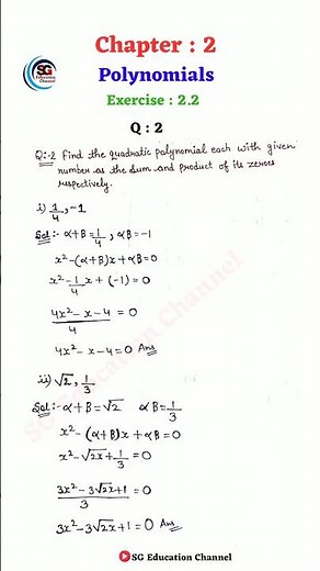 Class 10th Maths Chapter 2 Polynomials Exercise : 2.2 Q : 2 | New NCERT | CBSE Board