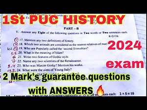 1St PUC HISTORY model,2024 model question paper with ANSWERS PART B, 2 Mark's important questions