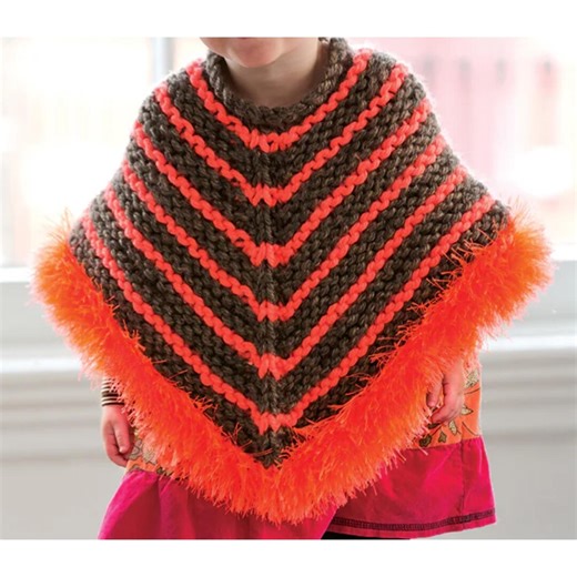 Kids Poncho Knitting Pattern Easy Capelet Faux Fur Trimmed Digital Download 18m to 5y - Etsy UK