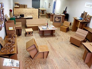 Furniture is made from recycled cardboard with no glue or fasteners