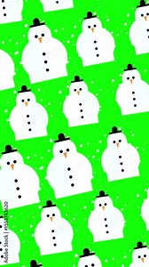 Christmas Snowman Pattern Animation with Chroma Key Green Screen. Loop-ready Stop Motion. Perfect for vertical overlays and motion backgrounds.