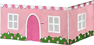 Max & Lily Underbed Curtain for Low Bunk Bed/Low Loft Bed, Farmhouse Play Curtain for Kids, Cotton Privacy Curtain for Bottom Bunk, 2 Panel Curtain Set, Light Pink/White