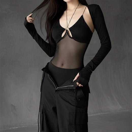 Gothic Black Mesh Bodysuit Y2K Cut Out Top Sheer Long Sleeve Dark Streetwear Women Alternative Outfit - Etsy