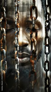 Chains of oppression: slavery roots, trade horrors, racism rise, captive lives, ownership wrong, enforced labor, freedom denied, social injustice, racial divide, exploited souls, historical burden.