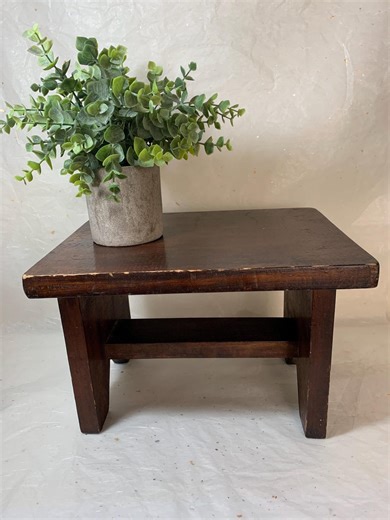 Primitive Small Wood Stool - Rustic Dark Wood Plant Stand - Etsy