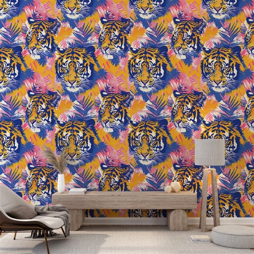 Tiger Wallpaper: Colorful Jungle Pattern for Kids Room, Playroom, Accent Wall - TE04 - Etsy