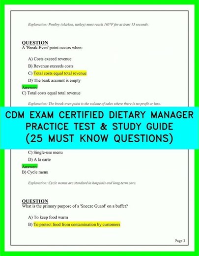 CDM EXAM Certified Dietary Manager Practice Test & Study Guide 25 Must Know Questions 2026 Update!