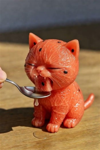 ASMR Cute cat munching on a watermelon cube