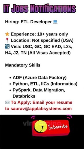 ETL Developer Job Databricks & ADF Oct 10, 2025