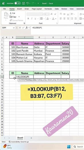 Excel XLOOKUP Function Tutorial | Learn XLOOKUP Step by Step #shorts