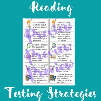 Reading Test Taking Strategies | Bookmark & Poster Set | Testing Tips
