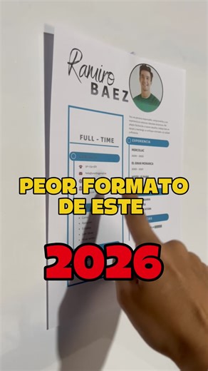 🚫 El peor formato de CV en 2026 Este formato ya no funciona. Se ve desactualizado, desordenado y resta puntos desde el primer vistazo. En el video te muestro cómo cambiarlo y hacerlo de la manera correcta para que realmente sume. Si el tuyo se parece al primero… es momento de actualizarlo. 🚀#trabajo #cv #busquedalaboral #curriculum #empleo