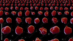 Blood. A field of changing amorphous structures of blood drops. Video art for shows and concerts, clips and music. Animation of flying over the array.
