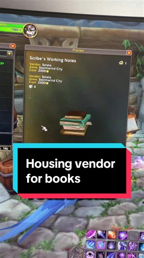 This pandarian vendor in Stormwind’s mage district is known to have 6 different books on a daily rotation. They cost 2k a book and are a one time placement use. #teafawn #wowhousing