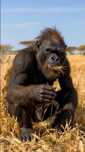 Primitive Humanoid Eating Grass in African Savanna | 8K Ultra Realistic Scene