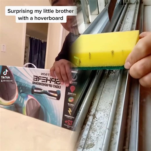 I surprised my younger brother with a hover board....😭 #shorts