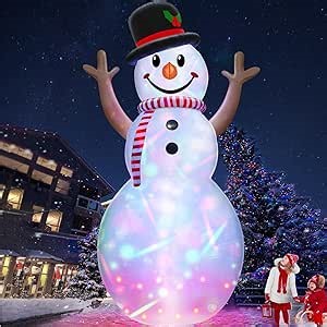 14 Ft by 7.5 Ft Huge Christmas Inflatable Snowman with Rotating Colorful Lights Hat & Scarf Christmas Decorations Outdoor with Build-in LED Lights Xmas Blow Up Yard Decor for Lawn Garden Holiday