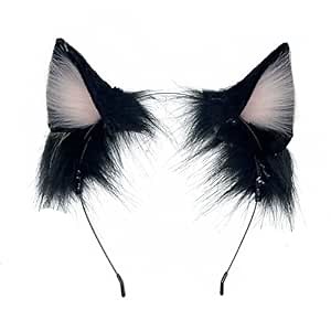 Women Cat Ears Hairband Simulation Animal Ears Cute Cat Cos Headband (Black Pink)
