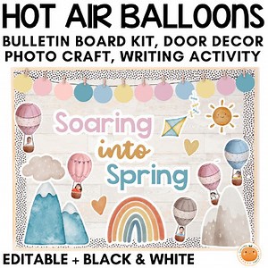 Spring Bulletin Board Ideas | March Door Decor | Hot Air Balloon Photo Craft