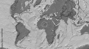 Niger area presented against the global bilevel map in the Fahey projection with animated oblique transformation