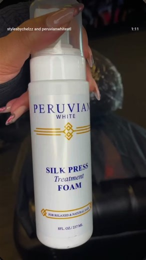The secret to a glass-smooth silk press 👉 Peruvian White Silk Press System. Less frizz, more shine, and long-lasting results. Perfect for natural hair, relaxed hair, low porosity & high porosity. If you do silk presses every day, THIS is the system for you. #PeruvianWhite #SilkPress #SilkPressTreatment #HairTok #HealthyHairJourney @Stylesbychelzz