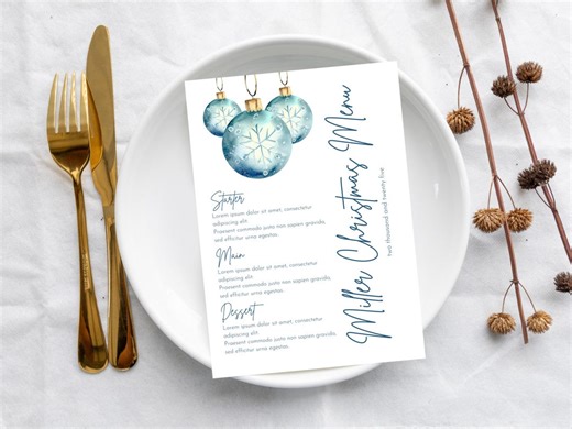 Christmas Dinner Template Editable Holiday Menu Festive Canva Printable 5x7 Personalizable Table Design | Blue Snowflake Collection - Etsy Canada