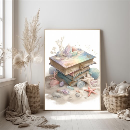 Treasure Chest Printable - Pastel Coastal Cottagecore Wall Art, Jewelry Box & Vintage Books, Beachy Romantic Decor, Digital Download 320 - Etsy