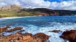 Corsica island best beaches and nature scenery. scenic Plage d'Arone in western part. France.