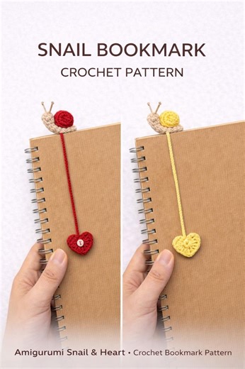 Snail Bookmark Crochet Pattern - Amigurumi Snail & Heart PDF Tutorial - Beginner Friendly - Etsy