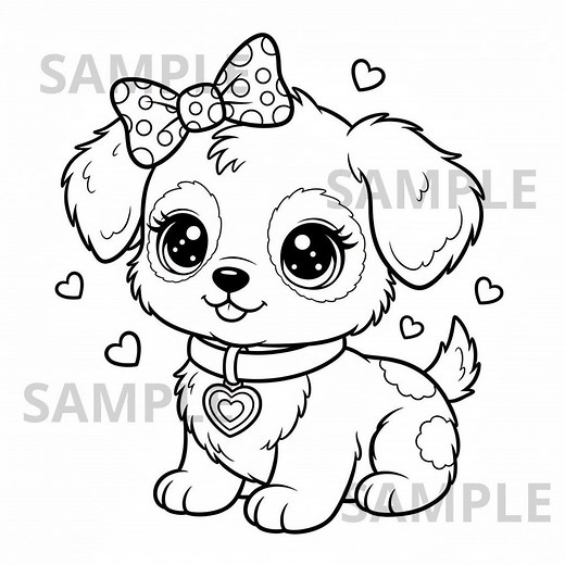 Cute Puppy Coloring Page Printable for Kids and Adults, Kawaii Dog Line Art, Instant Download, A4 and US Letter, Thick Outline PNG & PDF - Etsy