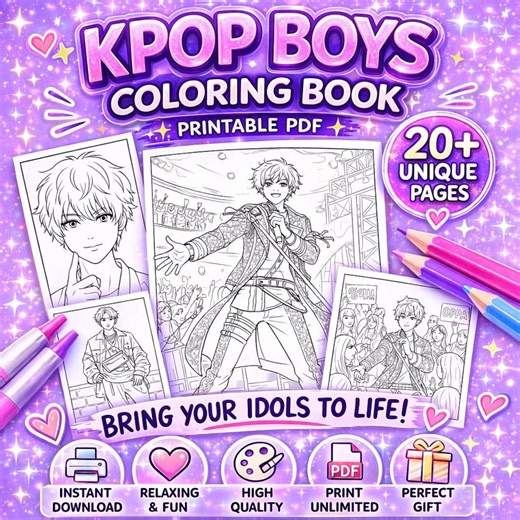 Kpop Boys Coloring Book Printable PDF – Cute Idol Anime Pages, Kpop Fan Gift, Relaxing Coloring Book, Instant Download - Etsy México