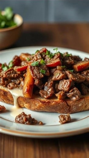 🥛🥩 Creamed Chipped Beef on Toast (classic comfort) Ingredients 4 tbsp butter 4 tbsp flour 2 cups milk 4 oz dried chipped beef, sliced Black pepper Pinch nutmeg (optional) Toasted bread (8 slices) Parsley (optional) Steps Melt butter in pan. Whisk in flour — cook 1–2 min. Slowly add milk, whisk till thick smooth. Stir in beef. Season with pepper nutmeg. Spoon over hot toast. Garnish parsley if desired. Serve hot enjoy that diner-style comfort 🤌 | Tasty Recipes