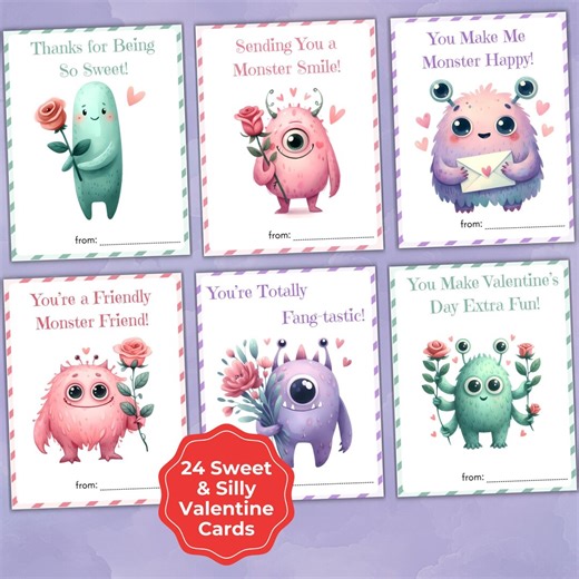 Monster Valentine Cards for Kids, Printable Valentine Cards, Sweet & Silly Classroom Valentines, Cute Monster Valentines Exchange Cards - Etsy