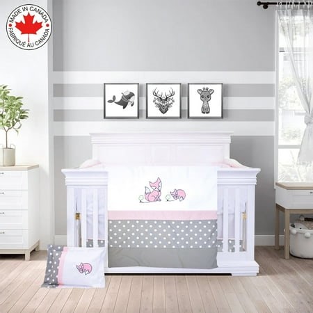 Ara Enfants 6 Pieces Baby Bedding Set - Nursery Crib Set of Skirt, Mattress Cover, and Duvet with Cover for Kids, Boys, Girls, (Pink Fox Pattern Design) - Walmart.ca