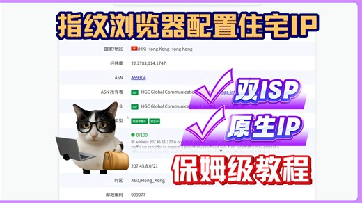 【保姆级教程】指纹浏览器配置住宅IP教程，独享双ISP静态住宅IP获取配置