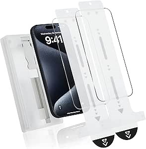 2 Pack iphone 15 Pro Screen Protector (6.1 Inch) with Easy Applicator, iphone 15 Pro Electroplated Glass Screen Protector Anti-Fingerprint, Bubble-Free, Scratch-Resistant, Ultra-Clear HD Protection