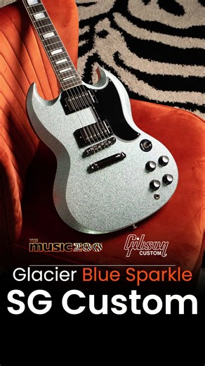 How bout an SG that 𝐒𝐇𝐈𝐍𝐄𝐒 ✨✨ like no other?! ⁣ ⁣ Watch now as Jordo struts his stuff with this Music Zoo spec'd Gibson Custom Shop SG Custom in a 𝗪𝐈𝐋𝐃 Glacier Blue Sparkle finish!⁣ #guitartok #gibsonguitars #gibson