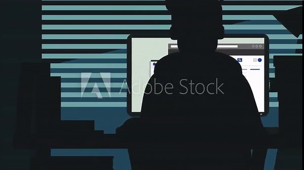 Hacker suspicious silhouette in a dark room on the computer cartoon flat design 4K 60fps cyber security concept 4K 60fps animation