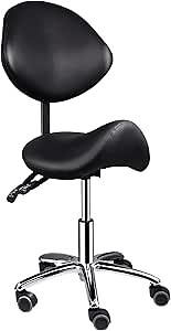 Saddle Stool with Back Support, 400lbs Saddle Chair - Back Adjustable Salon Stool with Wheels, Swivel, Wide Thick Seat Padding, Heavy Duty Rolling Seat for Home Office Clinic Dentist(Black)