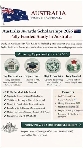 Fully Funded Study in Australia 🇦🇺 – Australia Awards Scholarships 2026