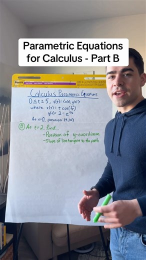 How to solve parametric equations for calculus - Part B, find y-position and slope of tangent line