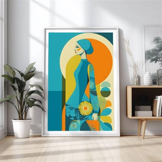 Mid Century Modern Woman Poster – Abstract Teal Orange Geometric Art (digital Download) - Etsy