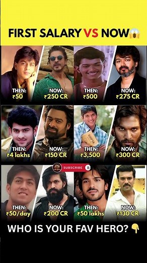 First Salary vs Now 💸 | Top Indian Actors Remuneration 😱 #shorts #srk #prabhas #vijay #yash
